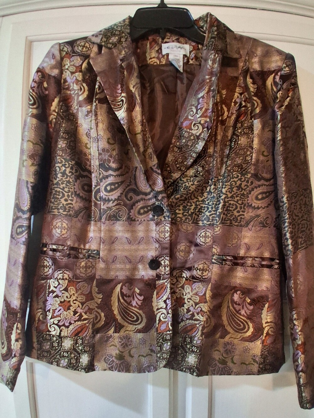 Vntg Graff Design Patchwork Paisley Single Breasted Satin Blazer PS
